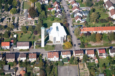 Aerial view of Catholic St. Pius Church in Kandel in the state Rhineland-Palatinate, Germany