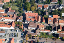 Aerial view of Bahnhofstraße Hotel zum Rössel in Kandel in the state Rhineland-Palatinate, Germany