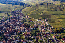 Aerial photograpy of Wine-growing village from the east in Birkweiler in the state Rhineland-Palatinate, Germany