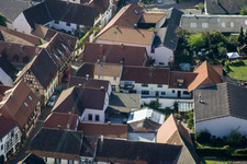 Drone image of Main Street in Birkweiler in the state Rhineland-Palatinate, Germany