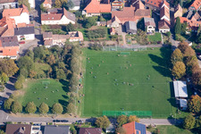 Football field Mörzheim in the district Mörzheim in Landau in der Pfalz in the state Rhineland-Palatinate, Germany out of the air