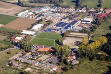 Industrial area and sports fields of TSV Fortuna Ingenheim eV in the district Billigheim in Billigheim-Ingenheim in the state Rhineland-Palatinate, Germany