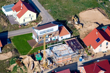 Oblique view of Buchenweg, new development area in the Brotäckern in Steinweiler in the state Rhineland-Palatinate, Germany