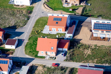 Aerial photograpy of Ahornweg, new development area in the Brotäckern in Steinweiler in the state Rhineland-Palatinate, Germany