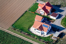 Oblique view of Ahornweg, new development area in the Brotäckern in Steinweiler in the state Rhineland-Palatinate, Germany