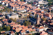 Market Square, Festival Hall, Georg Riedinger Elementary School, St. George's Church in Kandel in the state Rhineland-Palatinate, Germany