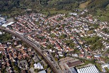 Oblique view of School building of the Ludwig-Marum-Gymnasium Pfinztal in the district Berghausen in Pfinztal in the state Baden-Wurttemberg
