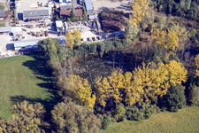 School building of the Ludwig-Marum-Gymnasium Pfinztal in the district Berghausen in Pfinztal in the state Baden-Wurttemberg from a drone