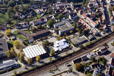 School building of the Ludwig-Marum-Gymnasium Pfinztal in the district Berghausen in Pfinztal in the state Baden-Wurttemberg out of the air
