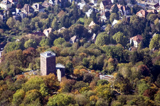 Aerial view of Structure of the observation tower on the Turmberg with Gourmetrestaurant Anders in the district Durlach in Karlsruhe in the state Baden-Wurttemberg