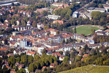 Drone image of District Durlach in Karlsruhe in the state Baden-Wuerttemberg, Germany