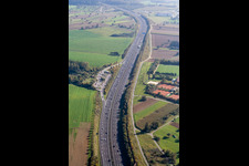 Routing and traffic lanes during the motorway service station and parking lot of the BAB A 8 in the district Hohenwettersbach in Karlsruhe in the state Baden-Wurttemberg