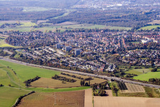 Aerial view of From the east in the district Rüppurr in Karlsruhe in the state Baden-Wuerttemberg, Germany