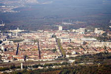 Aerial view of From the south in the district Südstadt in Karlsruhe in the state Baden-Wuerttemberg, Germany