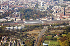 Main station from the south in the district Südweststadt in Karlsruhe in the state Baden-Wuerttemberg, Germany