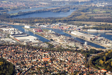 And port from the southeast in the district Daxlanden in Karlsruhe in the state Baden-Wuerttemberg, Germany