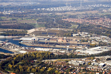 Daxlanden and harbor from the southeast in the district Mühlburg in Karlsruhe in the state Baden-Wuerttemberg, Germany