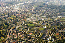 From the west in the district Daxlanden in Karlsruhe in the state Baden-Wuerttemberg, Germany