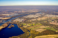 Knielinger Seee and MiRO Mineral Oil Refinery Upper Rhine in the district Knielingen in Karlsruhe in the state Baden-Wuerttemberg, Germany