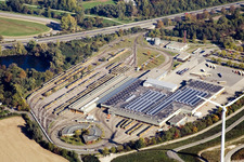 Tram depot West of the KVV transport company Karlsruhe at the Rhine port in the district Knielingen in Karlsruhe in the state Baden-Wuerttemberg, Germany