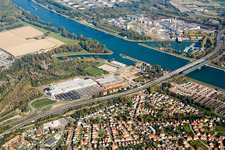 Aerial view of Maximilian Center retail park in the district Maximiliansau in Wörth am Rhein in the state Rhineland-Palatinate, Germany