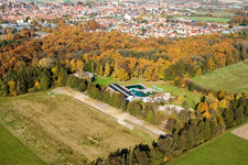 Forest swimming pool Kandel in Kandel in the state Rhineland-Palatinate, Germany seen from above
