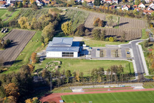 Drone recording of Bienwald Hall in Kandel in the state Rhineland-Palatinate, Germany