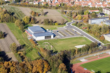 Bienwald Hall in Kandel in the state Rhineland-Palatinate, Germany from the drone perspective