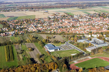 Bienwald Hall in Kandel in the state Rhineland-Palatinate, Germany from a drone