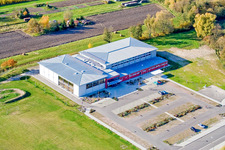 Aerial view of Building of the indoor arena Bienwaldhalle in Kandel in the state Rhineland-Palatinate