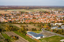 Oblique view of Bienwald Hall Kandel in Kandel in the state Rhineland-Palatinate, Germany