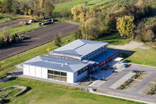 Drone recording of Bienwald Hall Kandel in Kandel in the state Rhineland-Palatinate, Germany