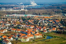 Aerial view of Throat laughter in the district Maximiliansau in Wörth am Rhein in the state Rhineland-Palatinate, Germany