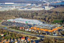 Oblique view of Globus hardware store in the Maximilian Center in the district Maximiliansau in Wörth am Rhein in the state Rhineland-Palatinate, Germany