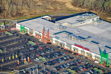 Market baptism in the Maximilian Center in the district Maximiliansau in Wörth am Rhein in the state Rhineland-Palatinate, Germany from above