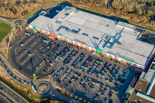 Drone recording of Market baptism in the Maximilian Center in the district Maximiliansau in Wörth am Rhein in the state Rhineland-Palatinate, Germany