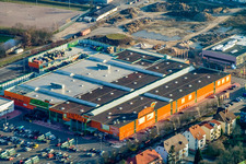 Aerial photograpy of Market baptism in the Maximilian Center in the district Maximiliansau in Wörth am Rhein in the state Rhineland-Palatinate, Germany