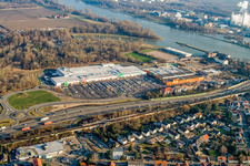 Market baptism in the Maximilian Center in the district Maximiliansau in Wörth am Rhein in the state Rhineland-Palatinate, Germany seen from above