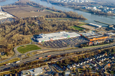 Market baptism in the Maximilian Center in the district Maximiliansau in Wörth am Rhein in the state Rhineland-Palatinate, Germany from the plane