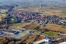 Aerial view of View of the town from the south, industrial area in Rohrbach in the state Rhineland-Palatinate, Germany