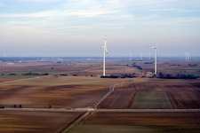 Wind turbines of the Offenbach wind farm in Offenbach an der Queich in the state Rhineland-Palatinate, Germany