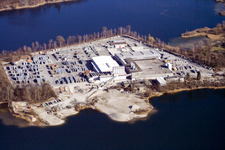 Aerial view of Concrete plant in the district Eggenstein in Eggenstein-Leopoldshafen in the state Baden-Wuerttemberg, Germany