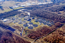 Sewage treatment plant Karlsruhe in the district Knielingen in Karlsruhe in the state Baden-Wuerttemberg, Germany seen from above