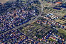 Aerial view of District from the northeast in the district Knielingen in Karlsruhe in the state Baden-Wuerttemberg, Germany