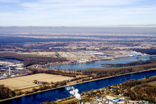 Oblique view of Daimler from the East in the district Maximiliansau in Wörth am Rhein in the state Rhineland-Palatinate, Germany