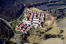 Aerial view of Fuchsäcker new development area from the east in Wörth am Rhein in the state Rhineland-Palatinate, Germany