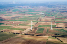 Wind turbines in Offenbach an der Queich in the state Rhineland-Palatinate, Germany out of the air