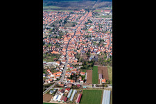 Main street from the south in Offenbach an der Queich in the state Rhineland-Palatinate, Germany from above