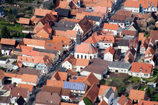 Aerial view of Protestant Church in Offenbach an der Queich in the state Rhineland-Palatinate, Germany