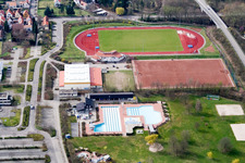 Aerial photograpy of Queichtal Stadium in Offenbach an der Queich in the state Rhineland-Palatinate, Germany